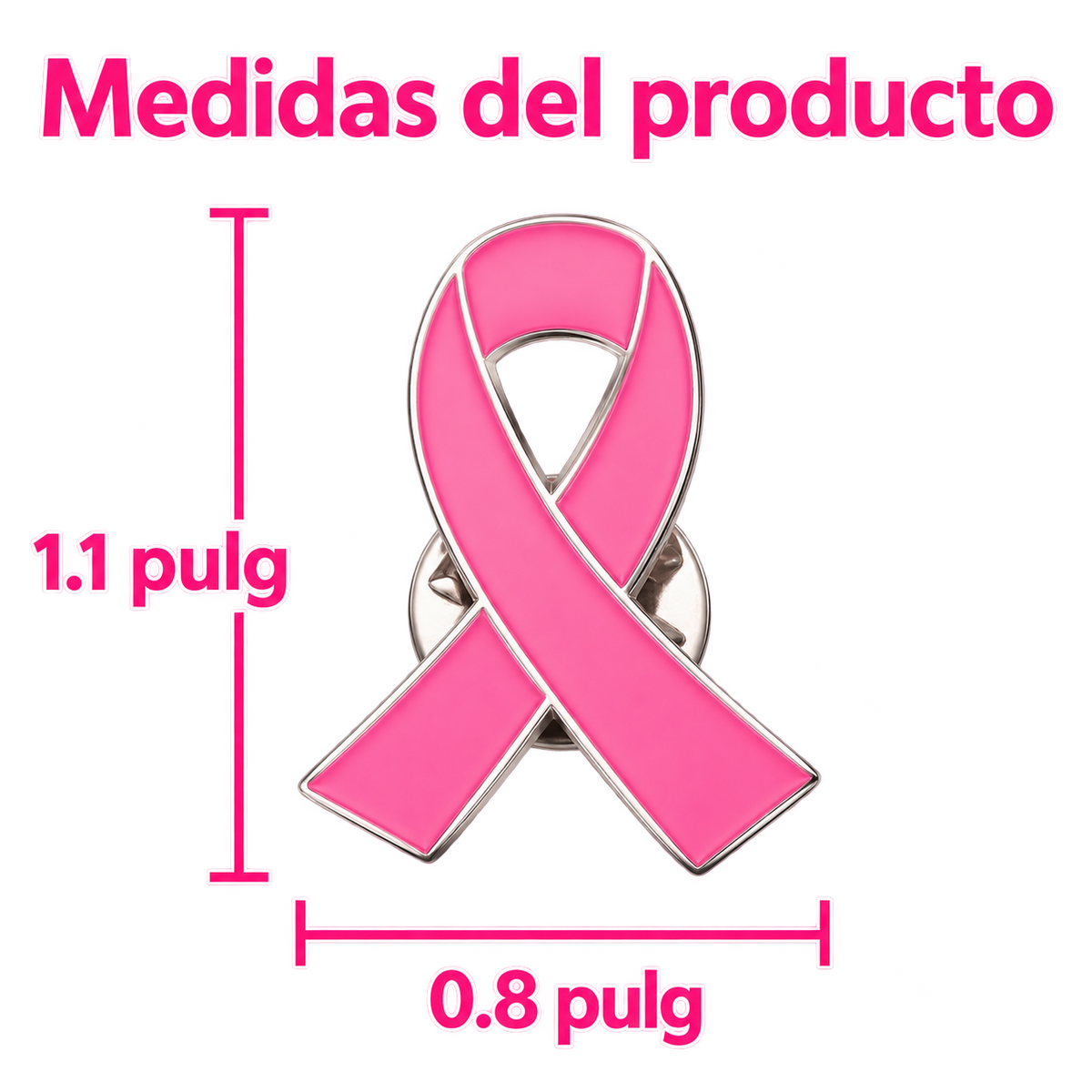 Medidas del pin de lazo rosa para cáncer de mama, 1.1 pulgadas de alto y 0.8 pulgadas de ancho