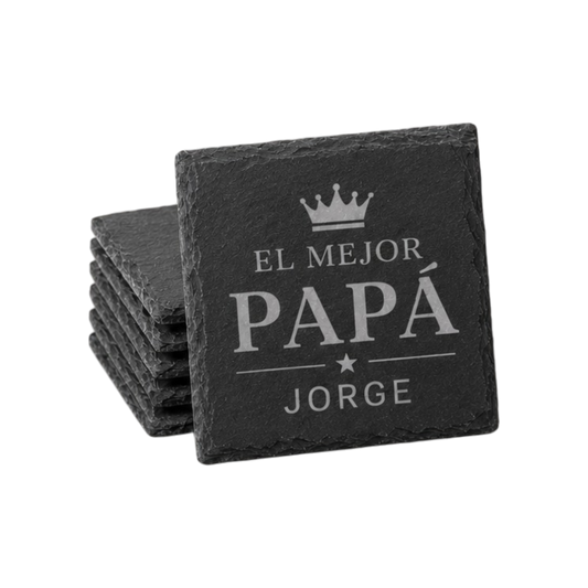 Portavasos cuadrado personalizado en piedra pizarra con nombre o diseño