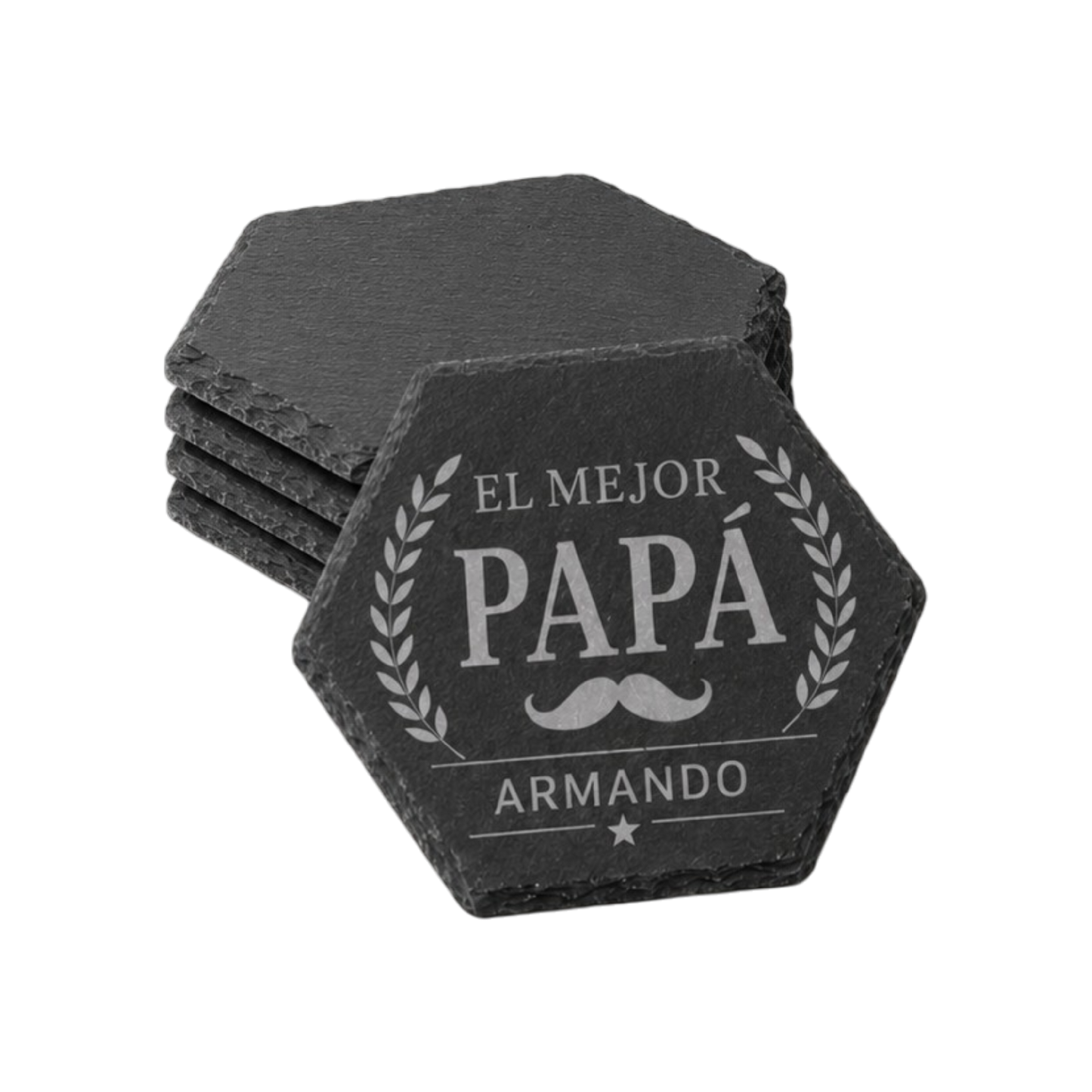 Portavasos hexagonal personalizado en piedra pizarra con nombre o diseño
