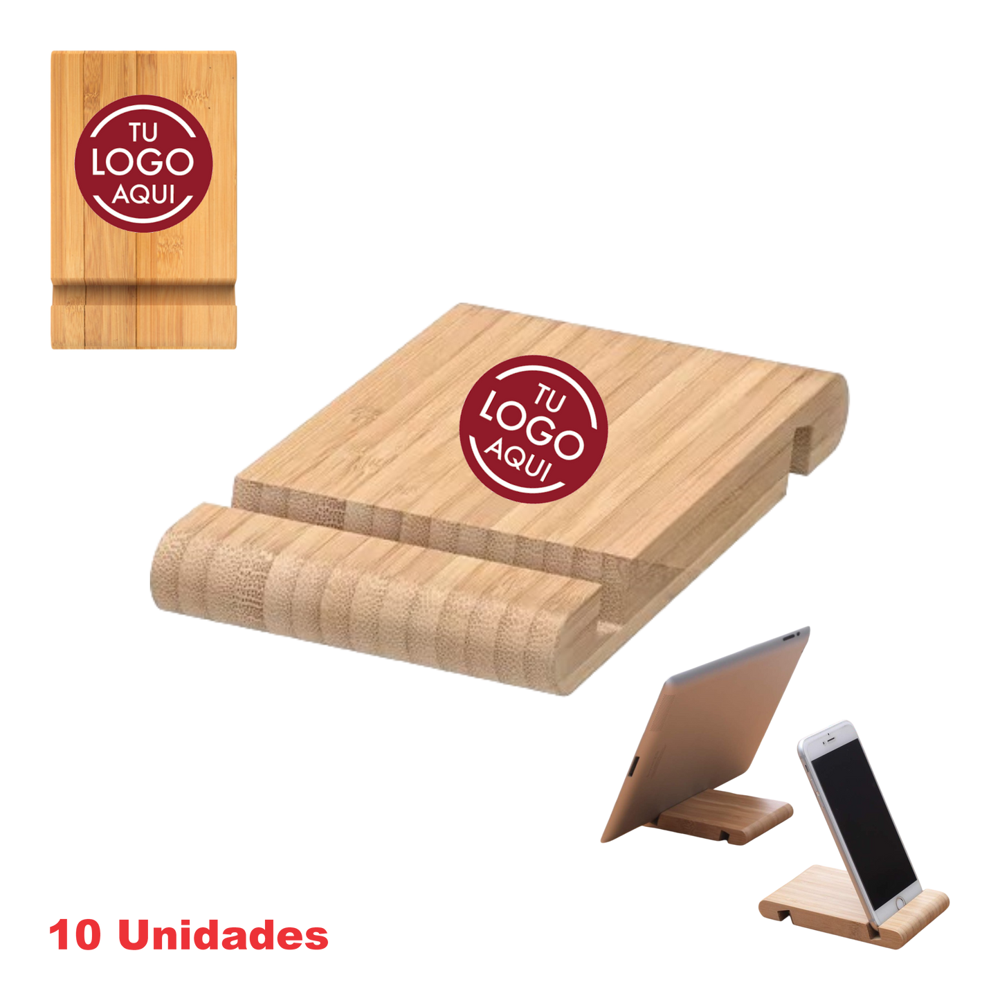 Soporte de Bambú para celulares y tablets