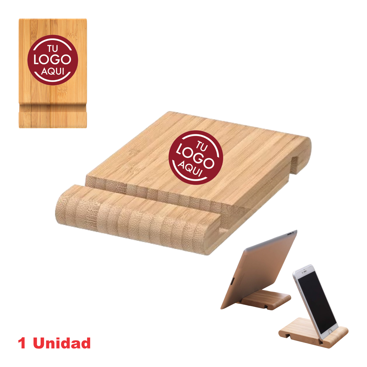Soporte de Bambú para celulares y tablets