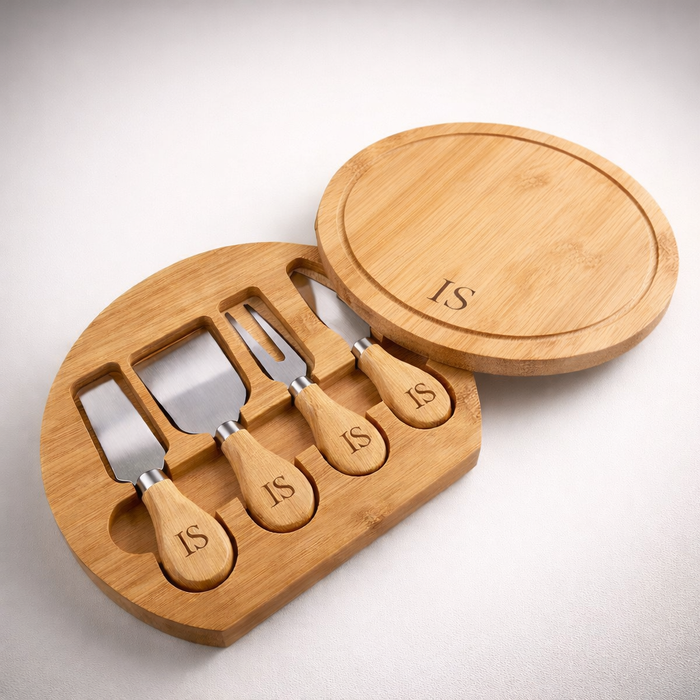 Set premium de tabla de quesos de bambú personalizada con utensilios