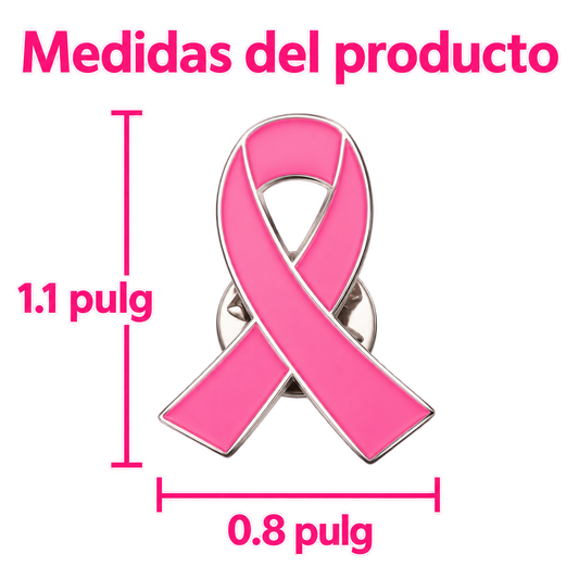 Medidas del pin de lazo rosa para cáncer de mama, 1.1 pulgadas de alto y 0.8 pulgadas de ancho