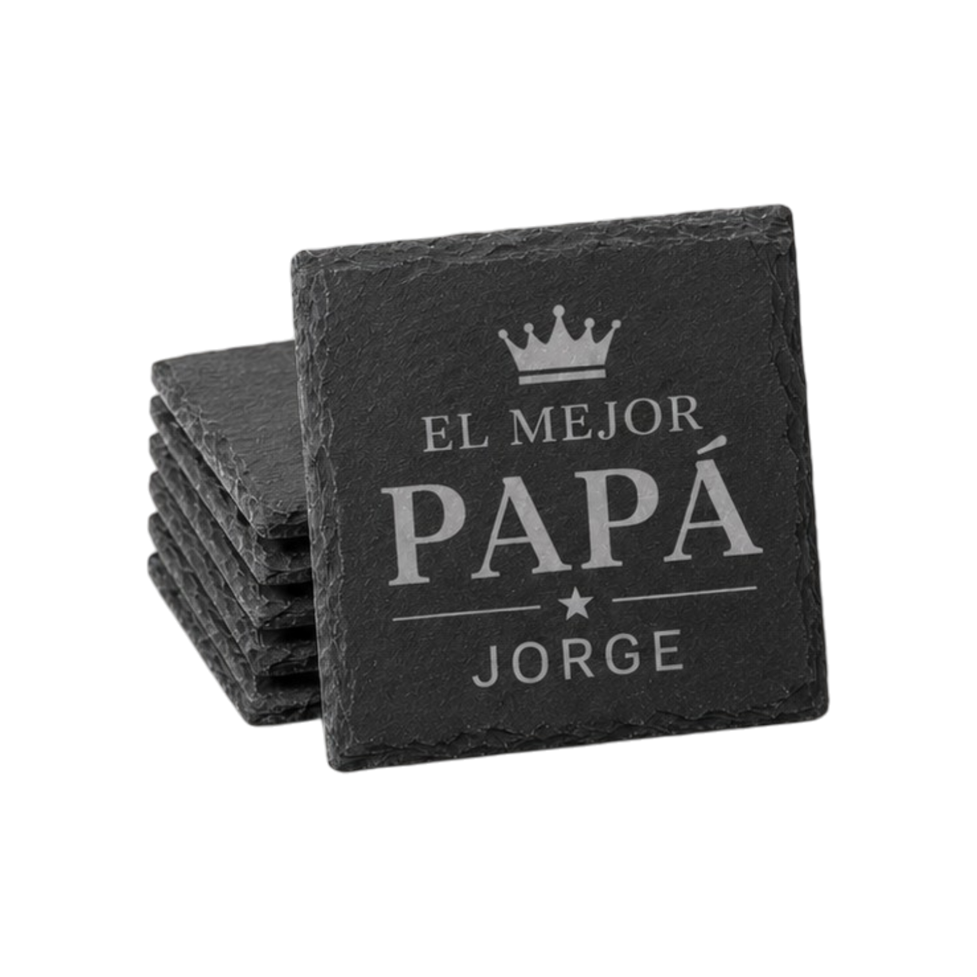 Portavasos cuadrado personalizado en piedra pizarra con nombre o diseño