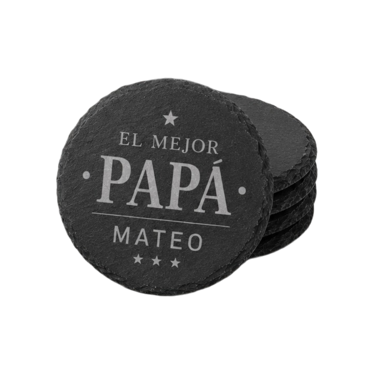 Portavasos redondo personalizado en piedra pizarra con nombre o diseño